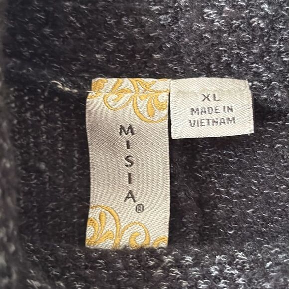 MisiaâCowl Neck Sweater Top XL Gray Black Asymmetricalâ Hem Stretch Knit - Picture 3 of 7